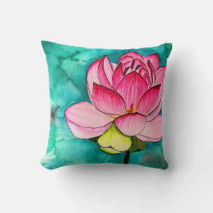 Rosa Blume Lotus Wasserfarben Kissen