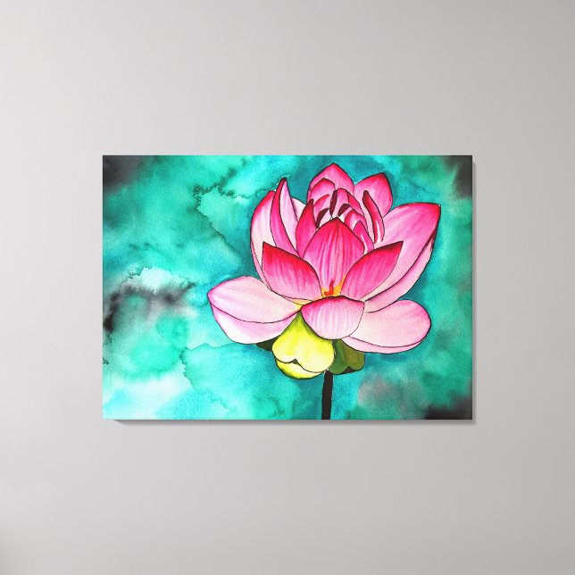 Rosa Blume Lotus Wasserfarben Leinwanddruck (Vorderseite)