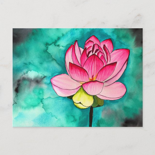 Rosa Blume Lotus Wasserfarben Postkarte (Vorderseite)