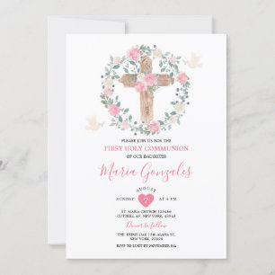 Rosa Blume Mädchen Erste Heilige Kommune Einladung