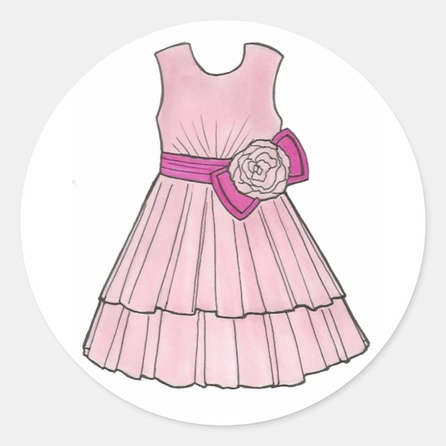 Rosa Blume Mädchen Kleid Bridal Hochzeitskleber Runder Aufkleber (Vorderseite)