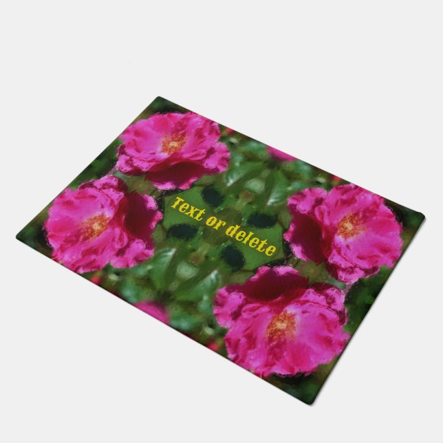 Rosa Blume Malerei Personalisiert Fußmatte (Schrägansicht)