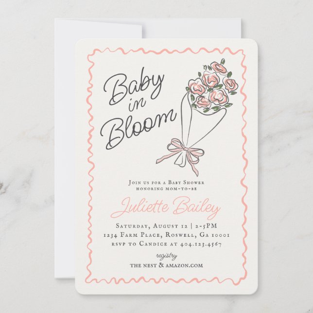 Rosa Blume Markt Farm Baby Dusche Einladung (Vorderseite)