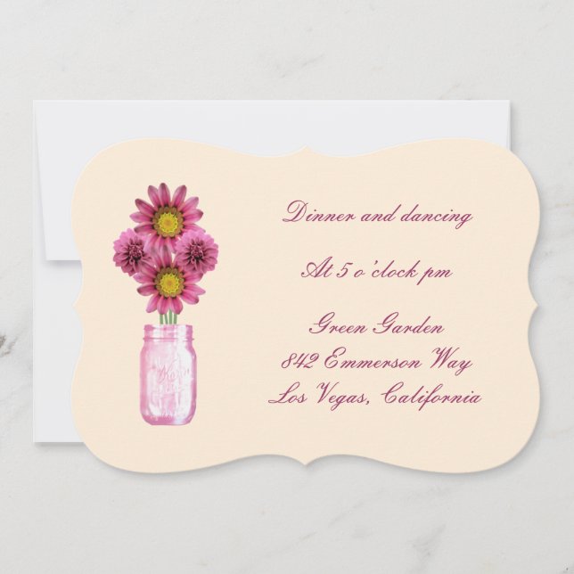 Rosa Blume Mason Jar Empfang Card Einladung (Vorderseite)