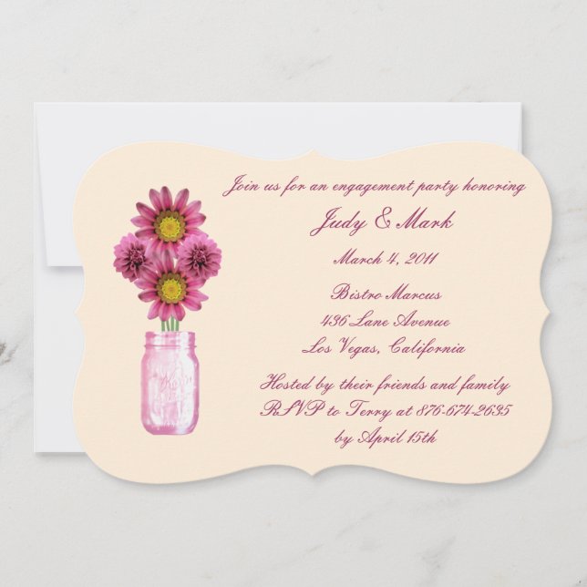 Rosa Blume Mason Jar Engagement Partei Einladung (Vorderseite)
