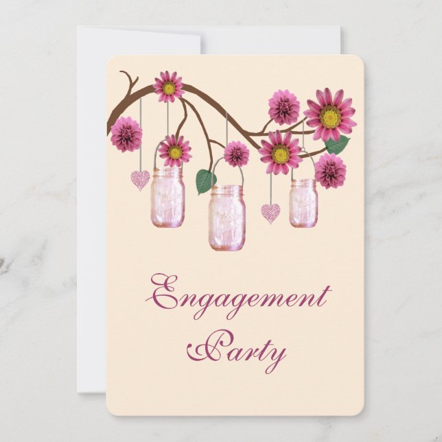 Rosa Blume Mason Jar Engagement Partei Einladung (Vorderseite)