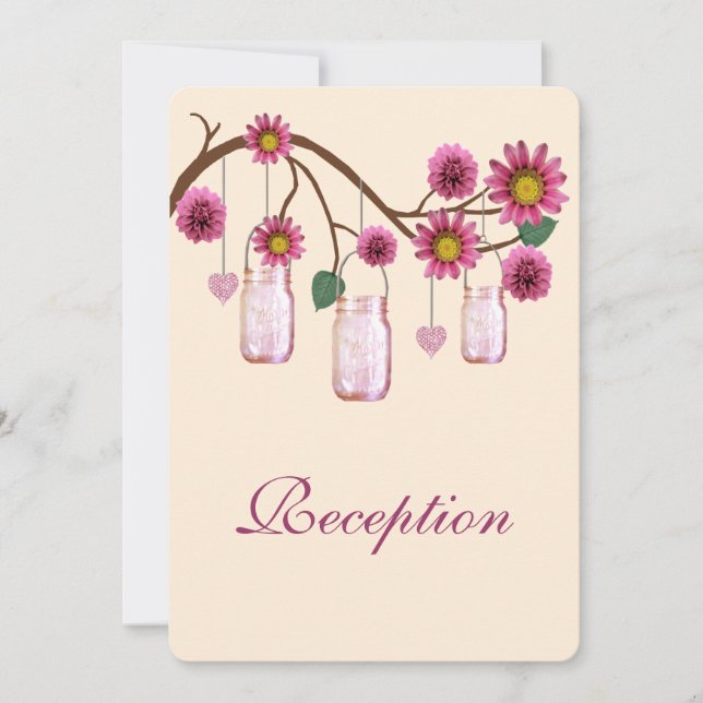Rosa Blume Mason Jars Empfang Card Einladung (Vorderseite)