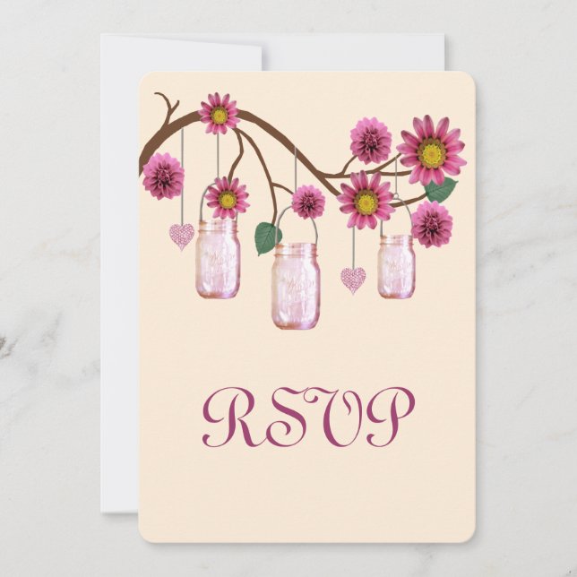 Rosa Blume Mason Jars Response Card Einladung (Vorderseite)