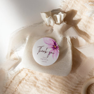 Rosa Blume Minimalistisch elegant Danke Runder Aufkleber