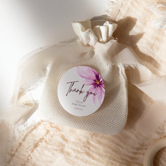 Rosa Blume Minimalistisch elegant Danke Runder Aufkleber (Von Creator hochgeladen)