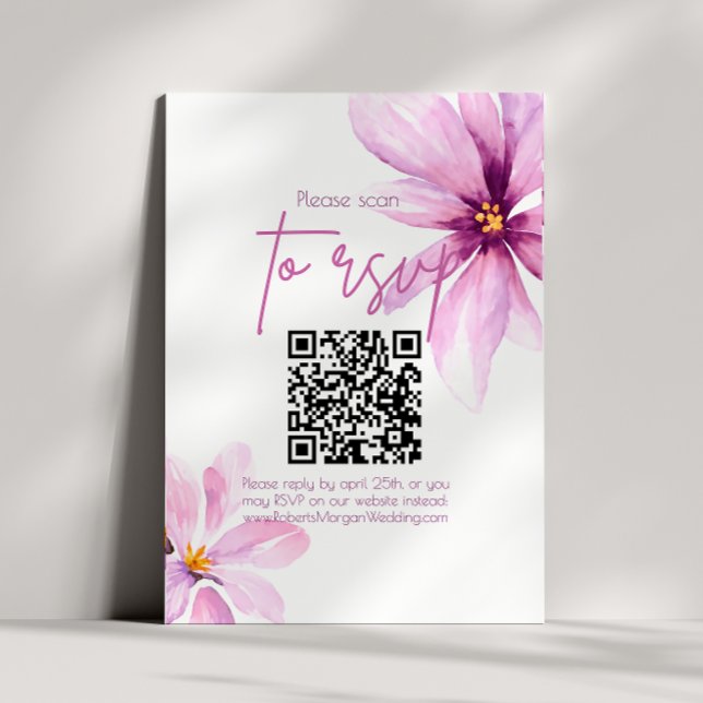Rosa Blume Minimalistisch QR CODE Hochzeit RSVP Karte (Von Creator hochgeladen)