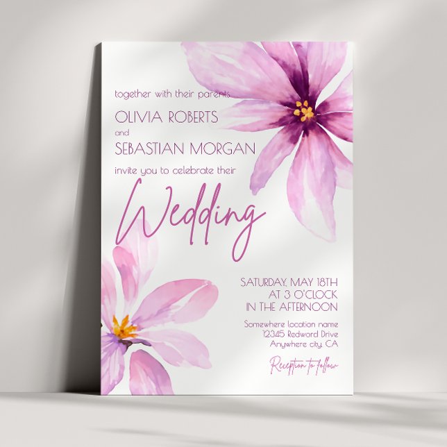 Rosa Blume Minimalistische Hochzeit Einladung (Von Creator hochgeladen)