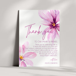 Rosa Blume Minimalistische Wasserfarbenhochzeit Dankeskarte