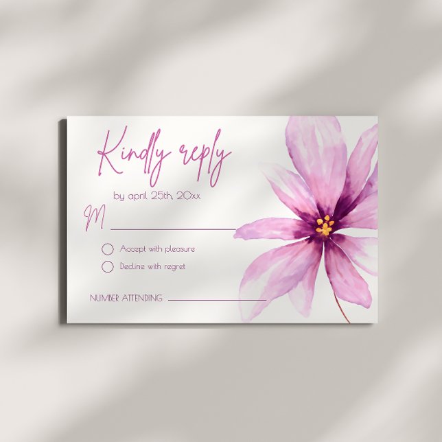 Rosa Blume Minimalistische Wasserfarbenhochzeit RSVP Karte (Von Creator hochgeladen)