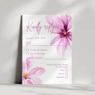 Rosa Blume Minimalistisches Menü Auswahl Hochzeits RSVP Karte