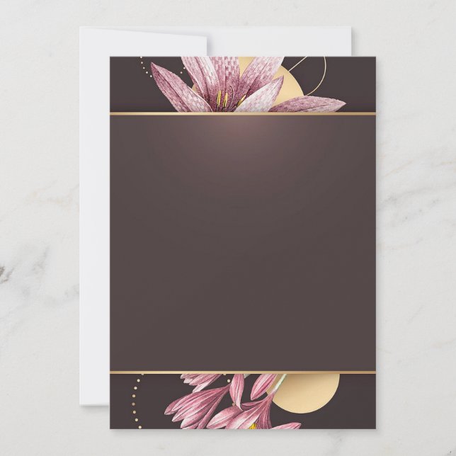 Rosa Blume mit braunem Banner Einladung (Vorderseite)