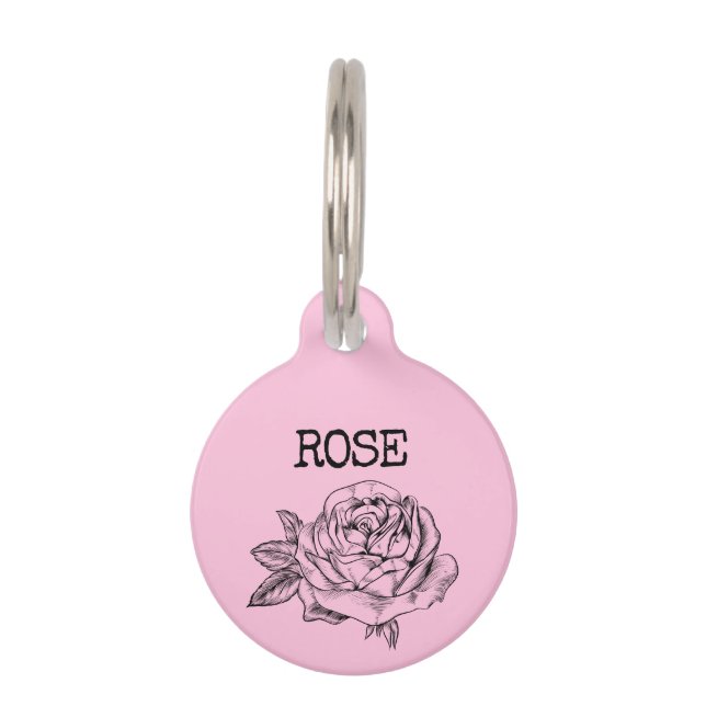 Rosa Blume mit dem Namen Rose Haustiermarke (Vorderseite)