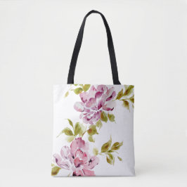 Rosa Blume mit floralen Aquarellen Tasche