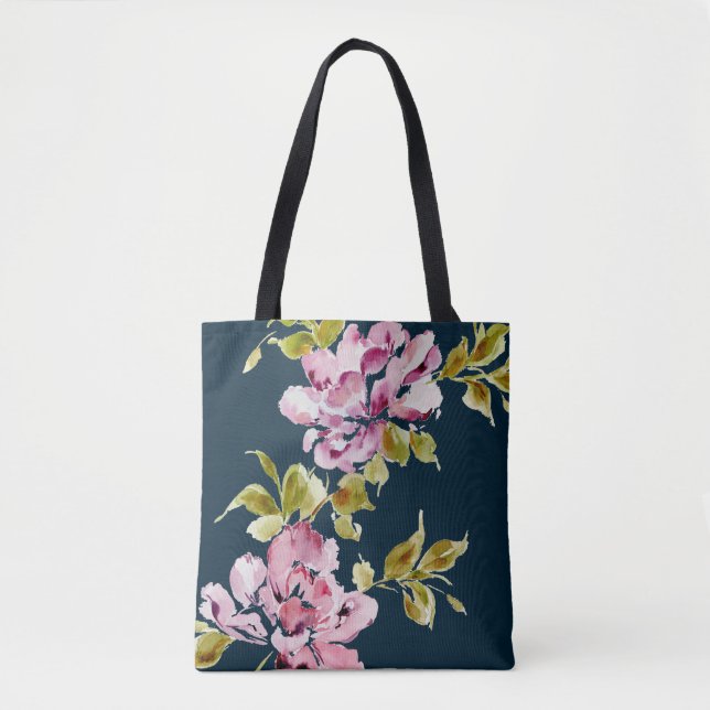 Rosa Blume mit floralen Aquarellen. Tasche (Vorderseite)