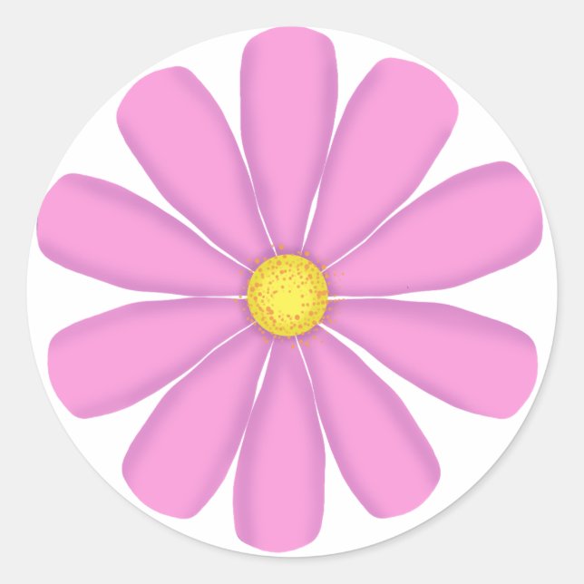 Rosa Blume mit gelber Mitte Runder Aufkleber (Vorderseite)