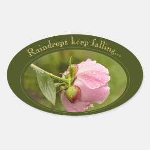 Rosa Blume mit glitzernden Regentropfen CC1044 Ovaler Aufkleber