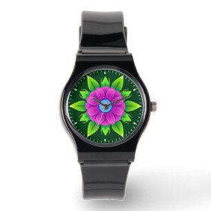 Rosa Blume mit grünen Blätter-23857 Armbanduhr