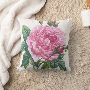 Rosa Blume mit grünen Blätter Kissen