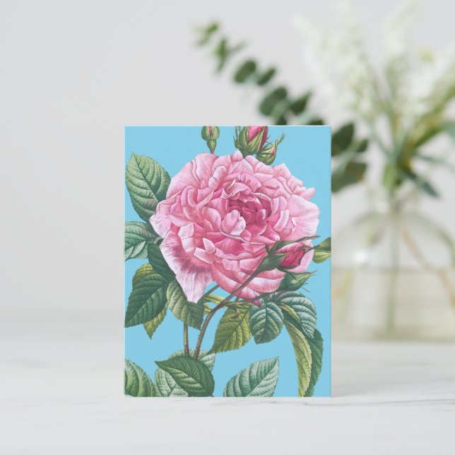 Rosa Blume mit grünen Blätter Postkarte (Stehend Vorderseite)
