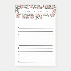 Rosa Blume mit Handzeichen zur Liste Post-it Klebezettel