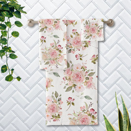 Rosa Blume mit rosa Wasserfarbe Muster Badhandtuch Set