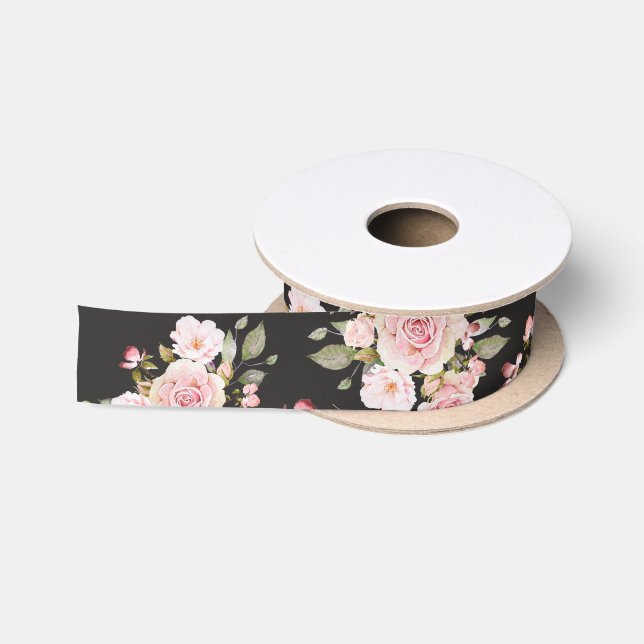 Rosa Blume mit rosa Wasserfarbe Muster Satinband (Spule)