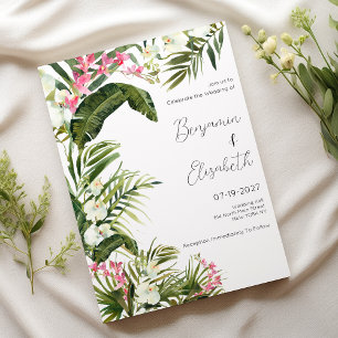 Rosa Blume mit tropischen Orchideen Hochzeit Einladung