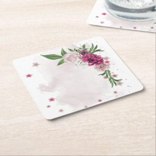 Rosa Blume mit weißem, rosa Quadrat Rechteckiger Pappuntersetzer