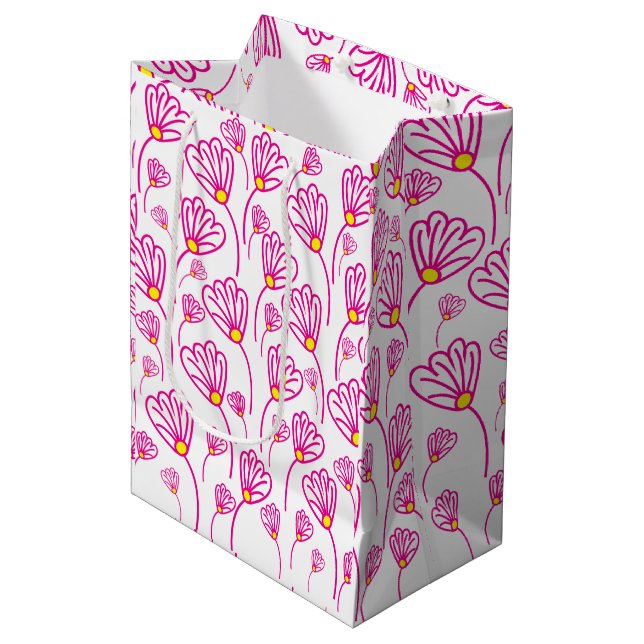 Rosa Blume Mittlere Geschenktüte (Vorderseite Schrägansicht)