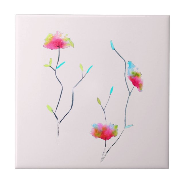 Rosa Blume Moderne, einfache japanische inspiriert Fliese (Vorderseite)