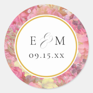 Rosa Blume Monogram Wedding Umschlag Aufkleber