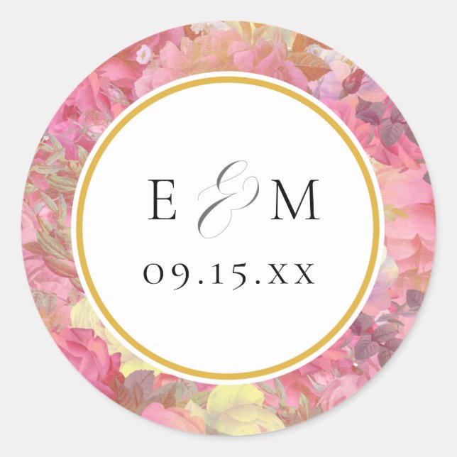 Rosa Blume Monogram Wedding Umschlag Aufkleber (Vorderseite)