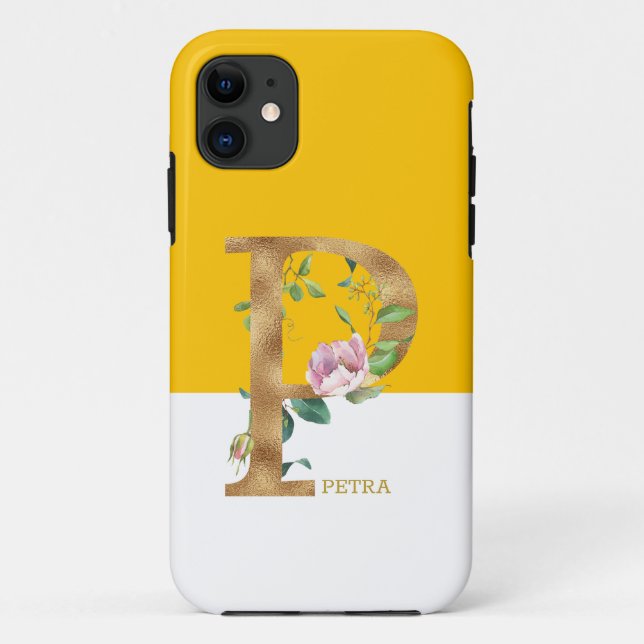 Rosa Blume, Monogramm Case-Mate iPhone Hülle (Rückseite)