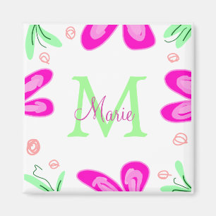 Rosa Blume Monogramm mit dem Buchstaben Grün Magnet
