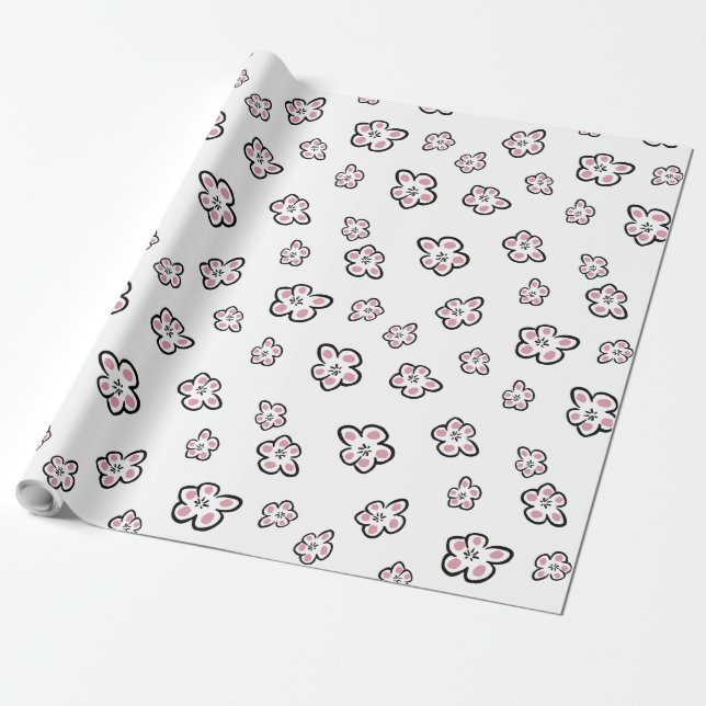 Rosa Blume-Motif-Packpapier Geschenkpapier (Ungerollt)