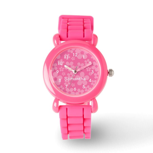 rosa Blume Muster Armbanduhr (Vorderseite)