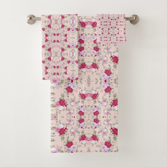 Rosa Blume Muster Art Badhandtuch Set (Insitu)
