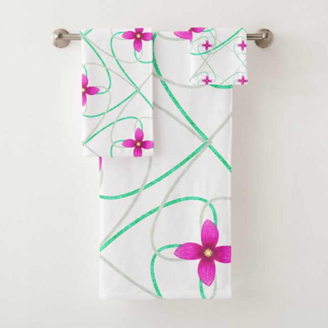 rosa Blume Muster Badhandtuch Set (Insitu)