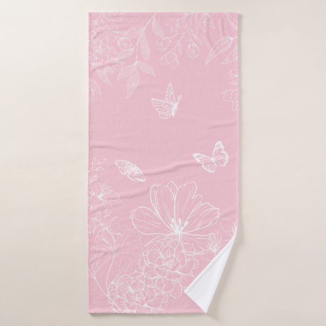 Rosa Blume Muster, Blumenmuster, Muster, Minimalis Badhandtuch Set (Badehandtuch)