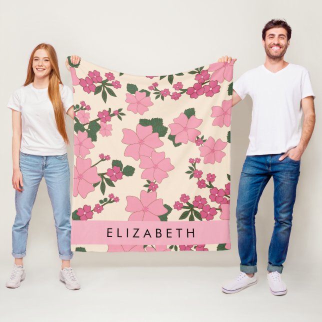 Rosa Blume, Muster von Blume, Ihr Name Fleecedecke (Beispiel)