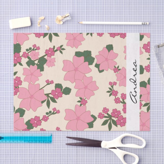 Rosa Blume, Muster von Blume, Ihr Name Seidenpapier (Handwerk)