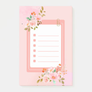 Rosa Blume nach dem Eingeben Post-it Klebezettel