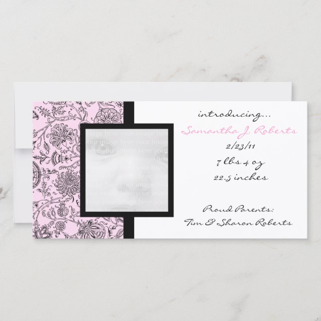 Rosa Blume Neue Baby-Ankündigung Foto-Karten Ankündigung (Vorderseite)
