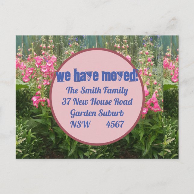 Rosa Blume Neue Postkarte Wir bewegen uns (Vorderseite)