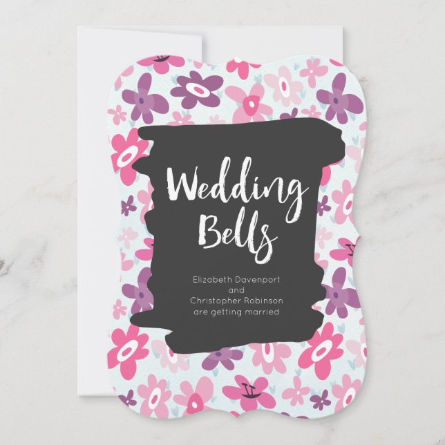 Rosa Blume Niedlich und Whimsical Retro Wedding Einladung (Vorderseite)